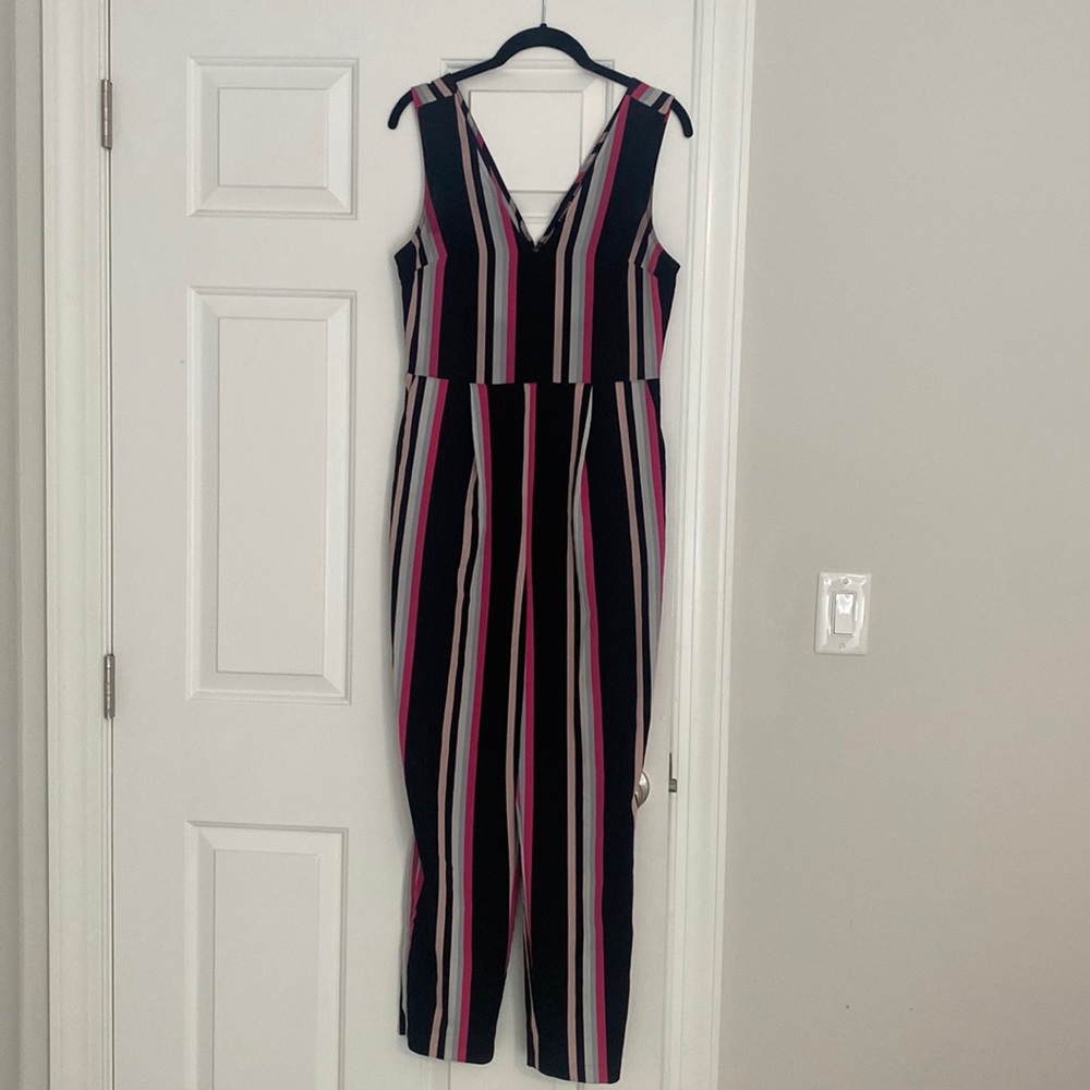Express jumpsuit striped vneck natural waist